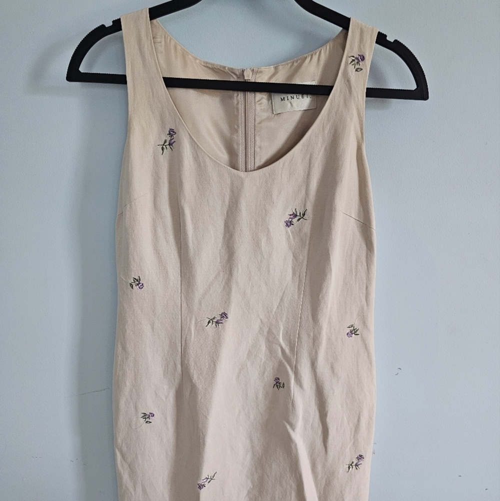Floral Embroidered Silk And Linen Sleeveless Dress